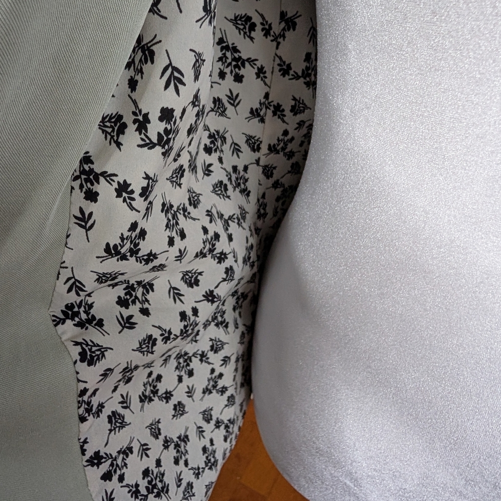 Sage Green Open Front Scuba Blazer Floral Lining Office Casual Feminine Sz S image 7